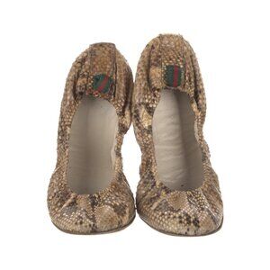 GUCCI Web Accent Snakeskin Ballet Flats